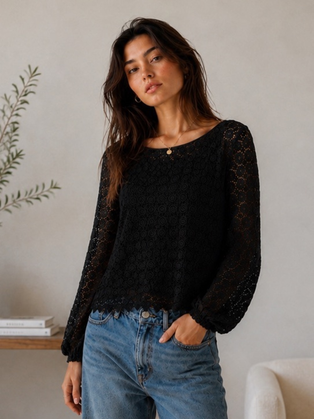 Stone Cold Fox Black Floral Lace Open Back Top